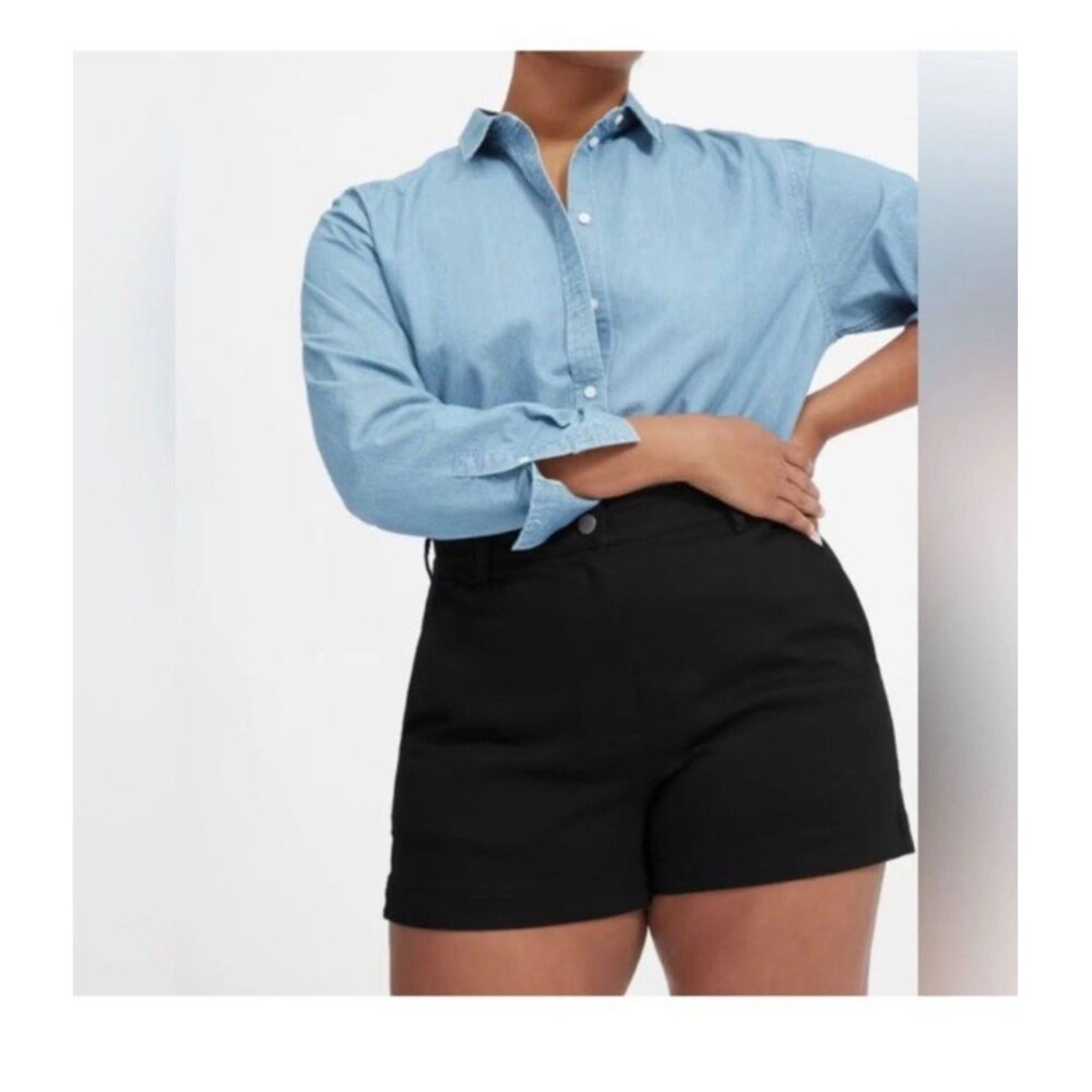 Everlane The Cotton Twill Short Black High Waist Relaxed Fit Shorts Women Size 6